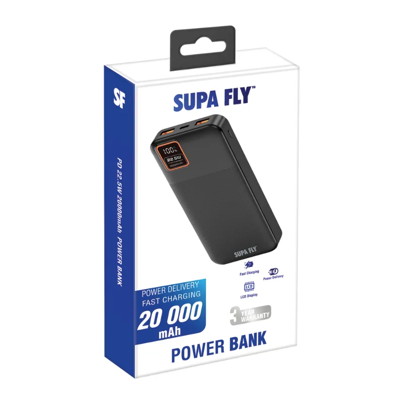 Supa-Fly 20000mAh 22.5W PD Power Bank Black