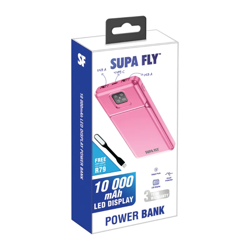 Supa-Fly Power Bank 10000mAh PD Pink