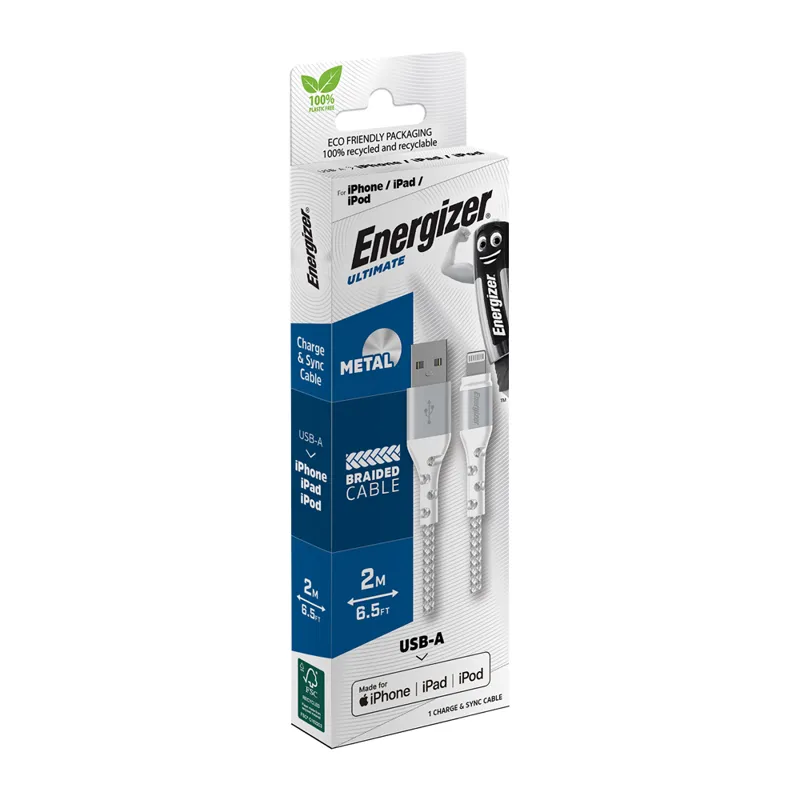 Energizer 2m USB-A to Lightning Cable