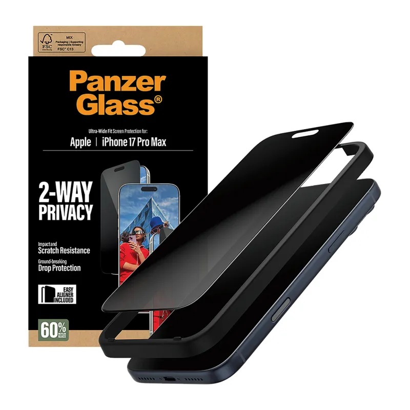 PanzerGlass 2-Way Privacy Screen Protector iPhone 17 Pro Max UWF EasyAligner