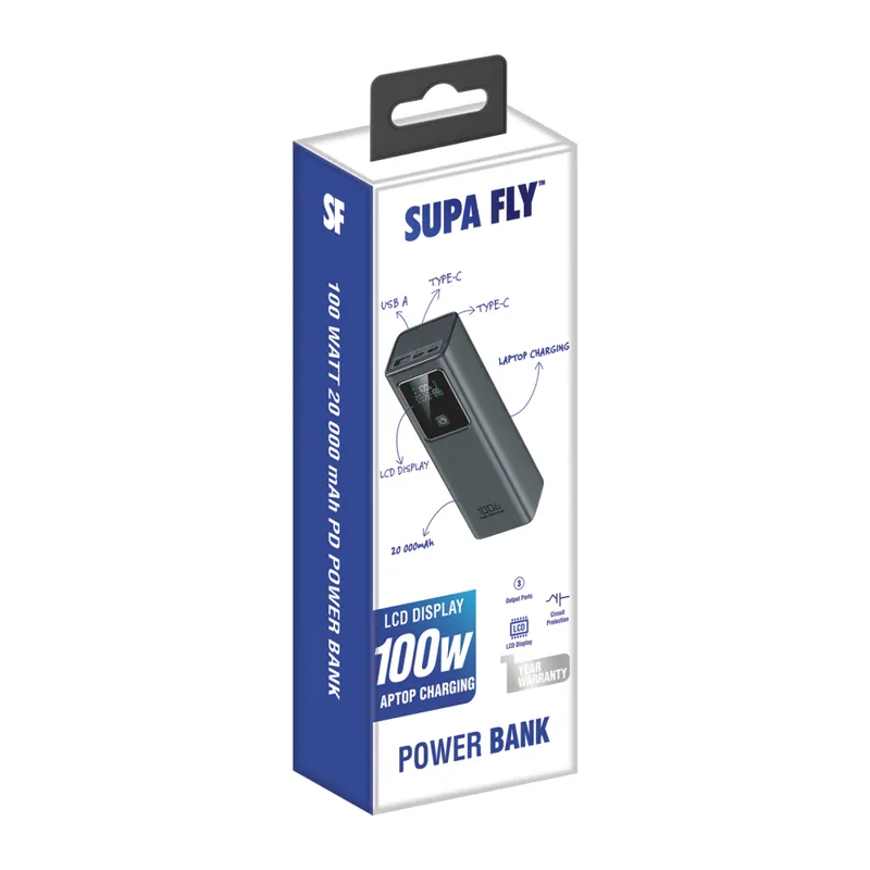 Supa-Fly Power Bank 20000mAh PD 100W LCD Black